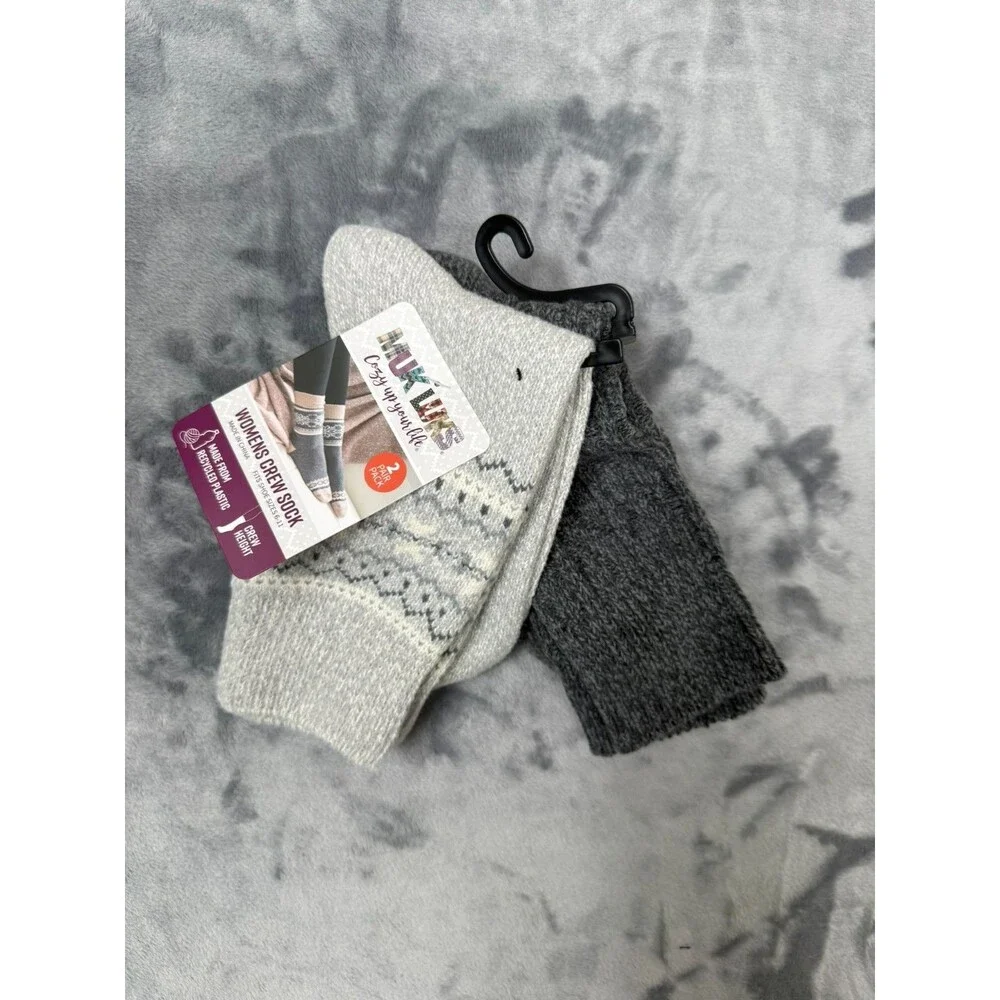 Muk Luk Women’s  2 Pair Pack Crew Height Socks size 6-11 Gray